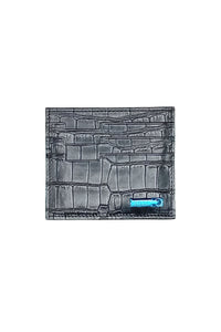 Porte-cartes à motif embossé en cuir exotique - Gris & Bleu
