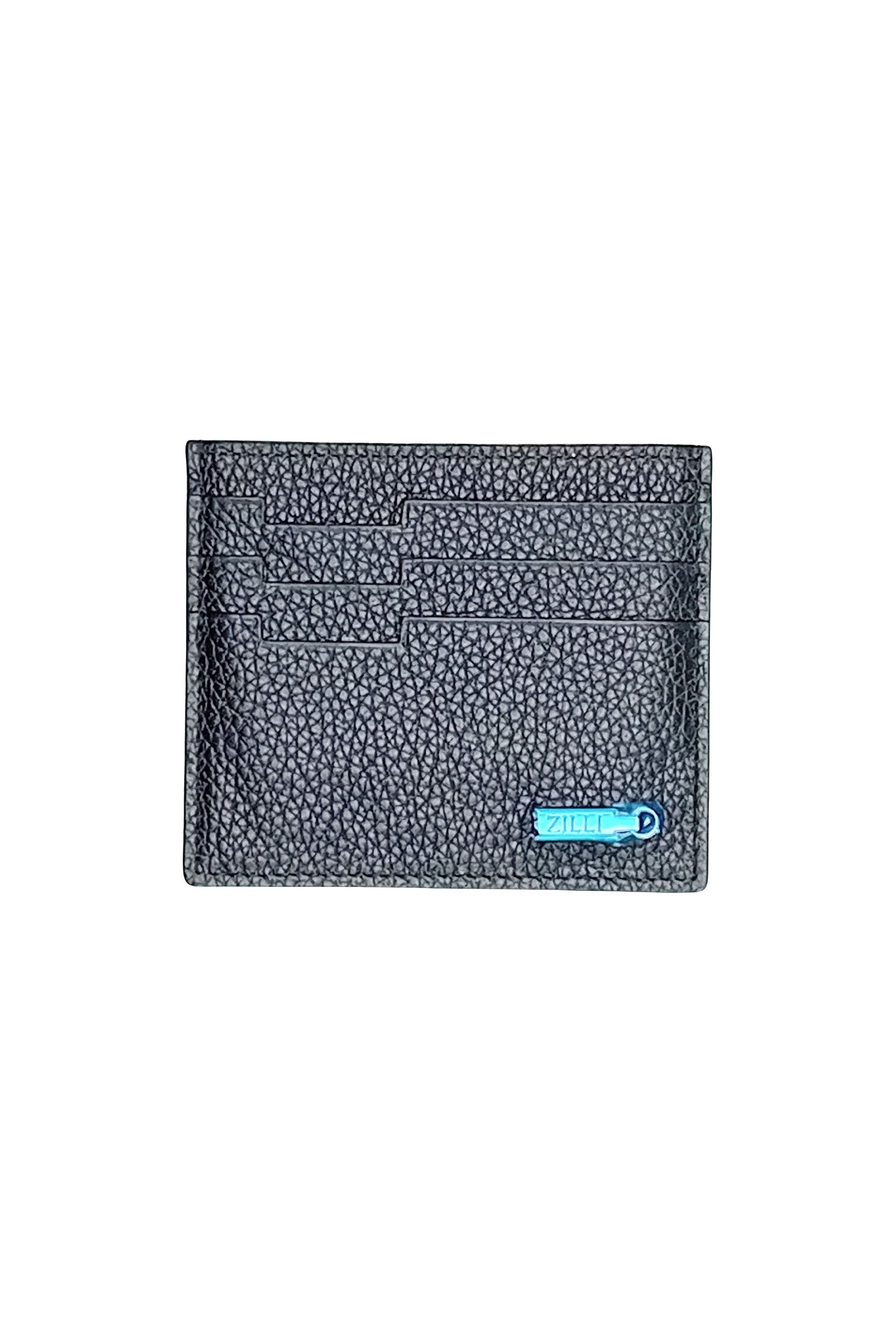 Porte-cartes à plaque émaillée en cuir - Noir