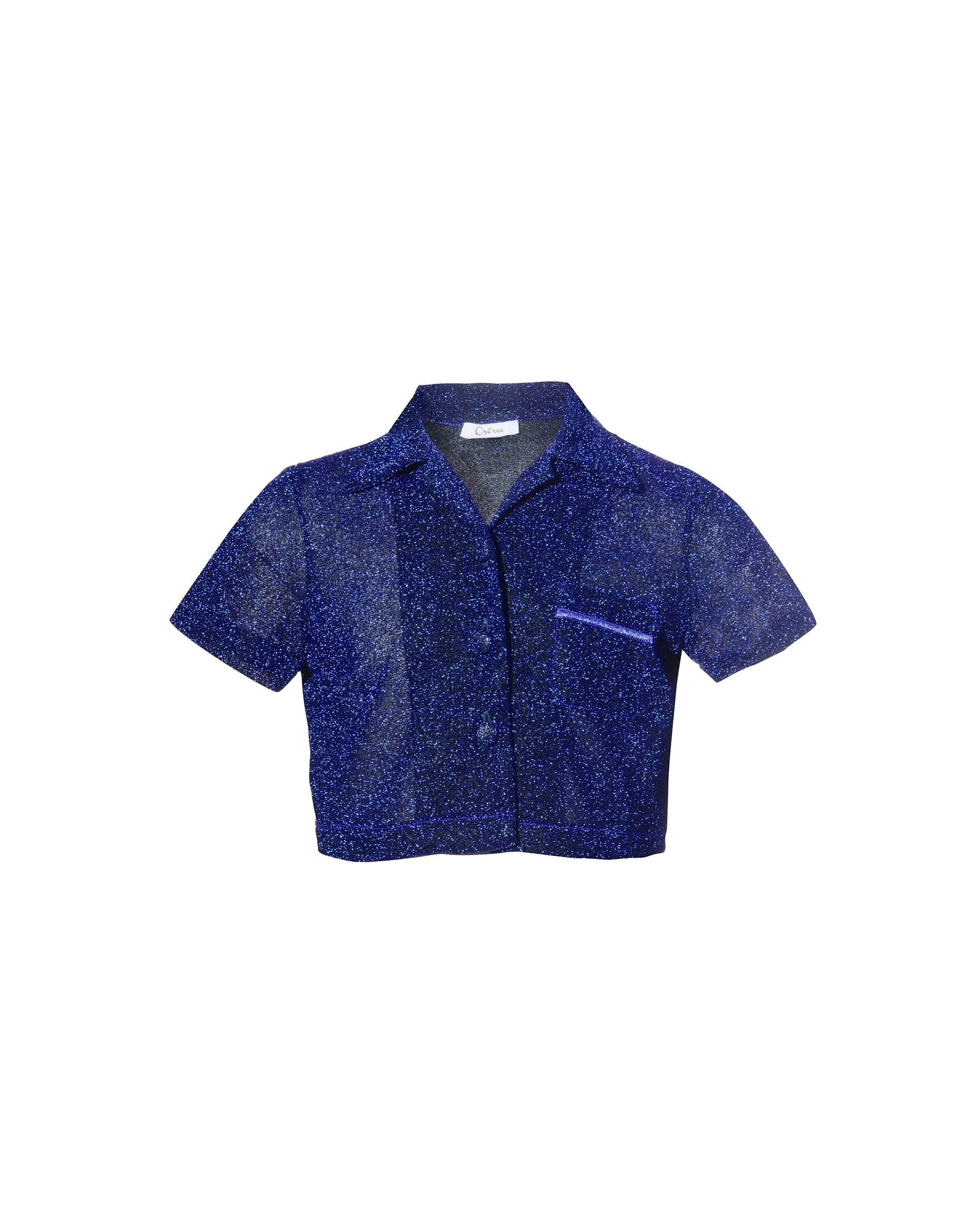 Chemise Bowling manches courtes à paillettes - Blue
