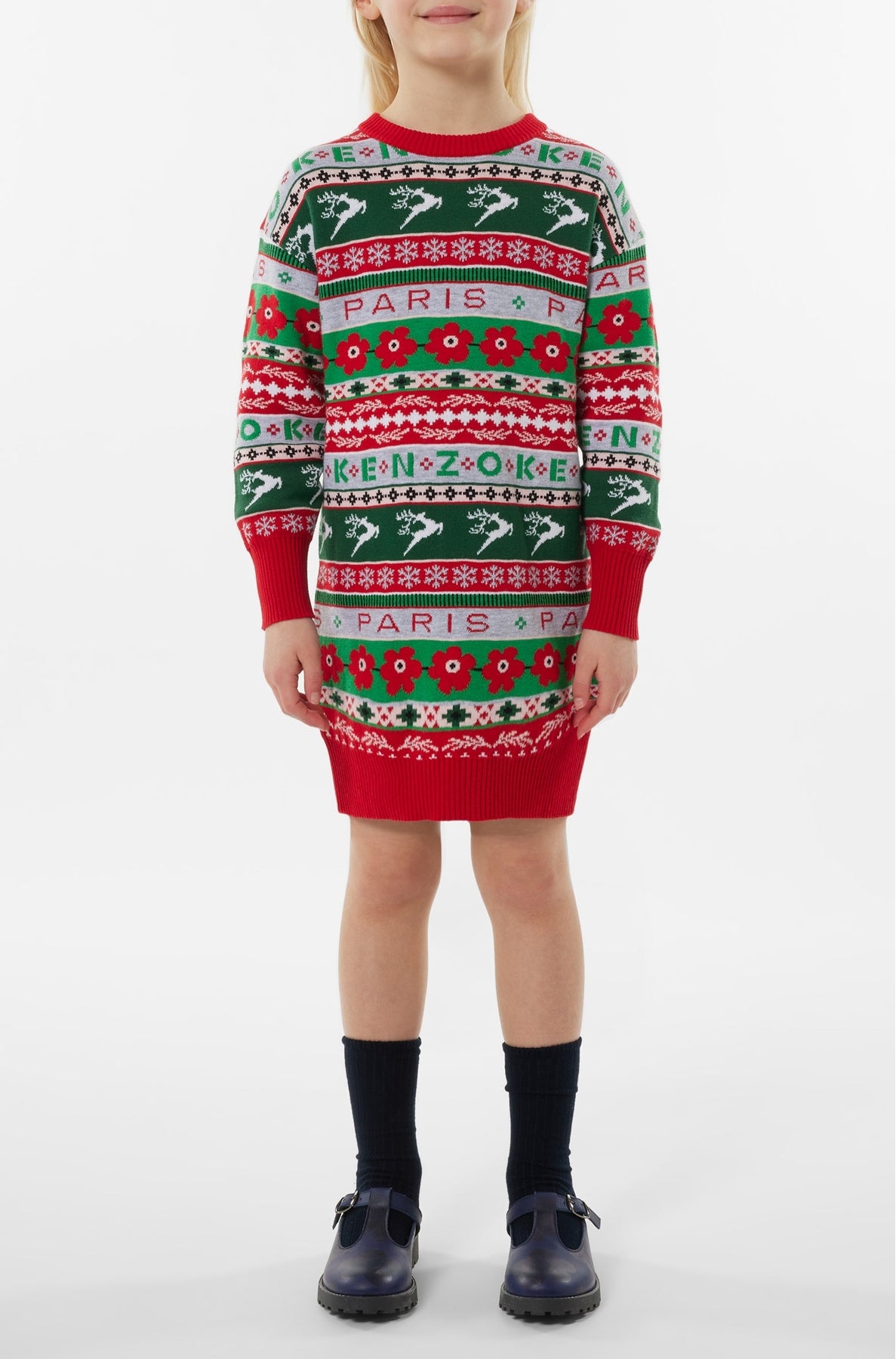 Robe pull en tricot jacquard "Festive" - Vermillion