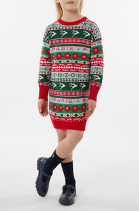Robe pull en tricot jacquard "Festive" - Vermillion