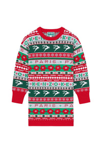 Robe pull en tricot jacquard "Festive" - Vermillion