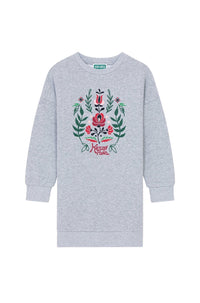 Robe molleton gratté en coton "Festive" - Pearl Grey