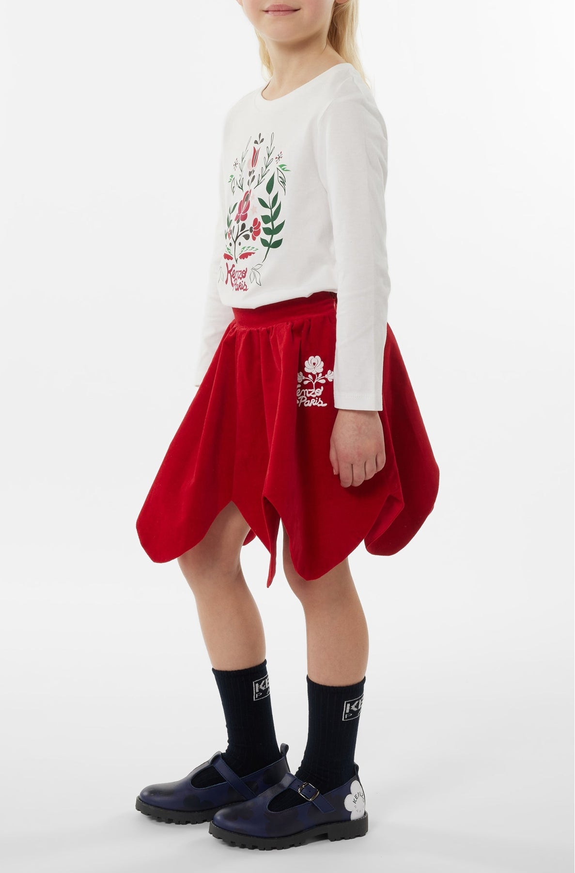 Jupe en velours brodé "Festive" - Vermillion