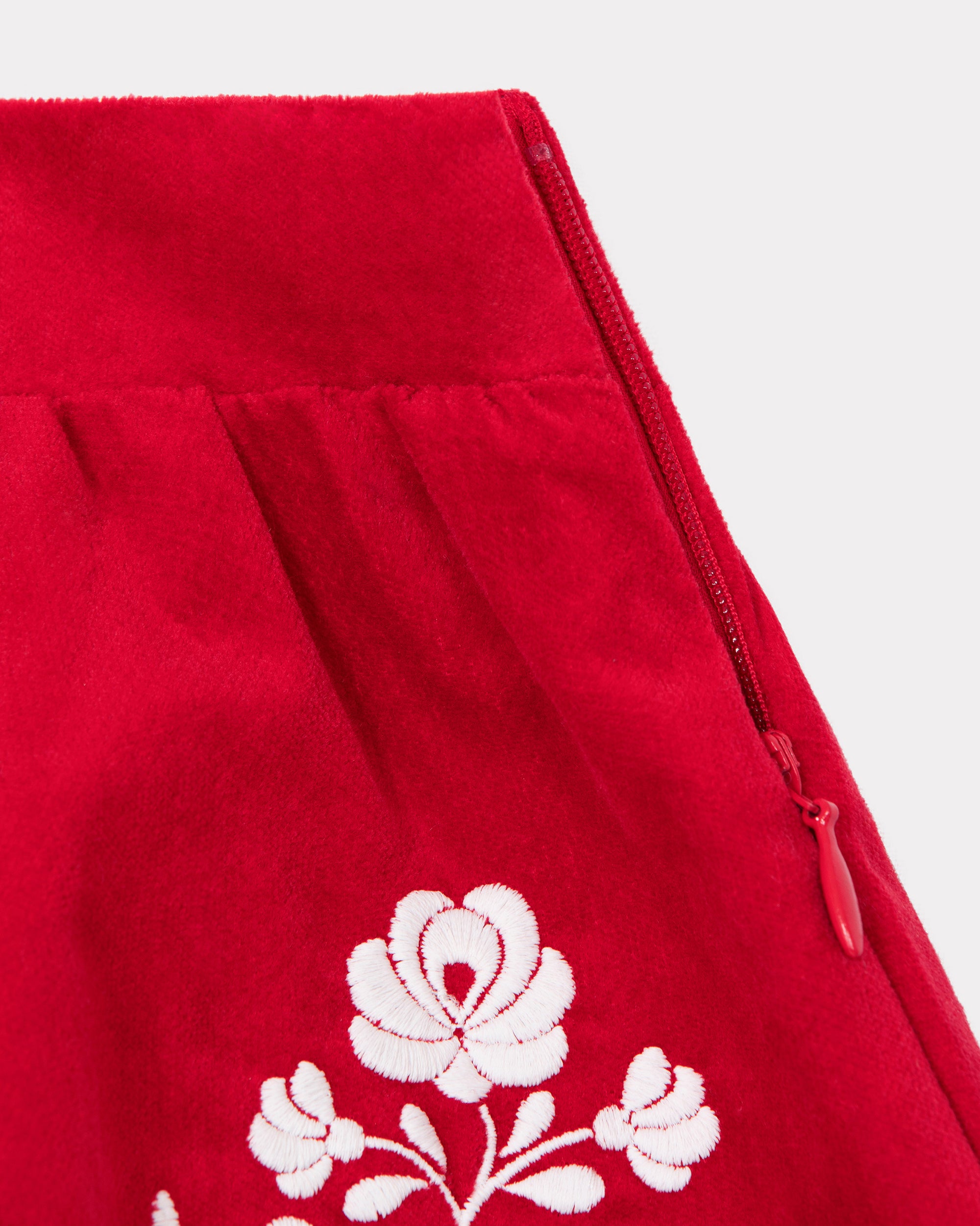 Jupe en velours brodé "Festive" - Vermillion