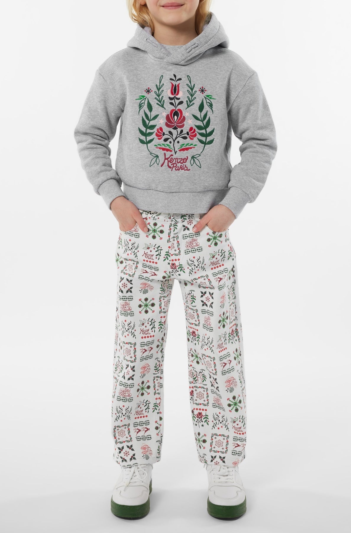 Sweatshirt brodé à capuche "Festive" - Pearl Grey
