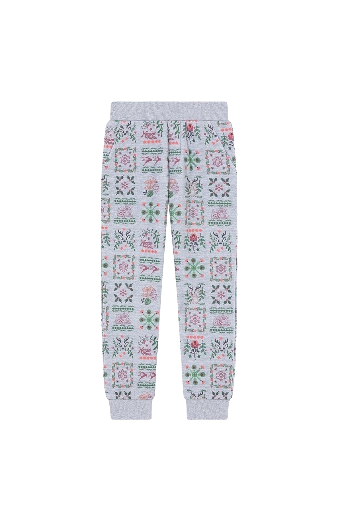Festive printed fleece trousers - Pearl Grey