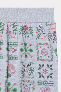 Festive printed fleece trousers - Pearl Grey