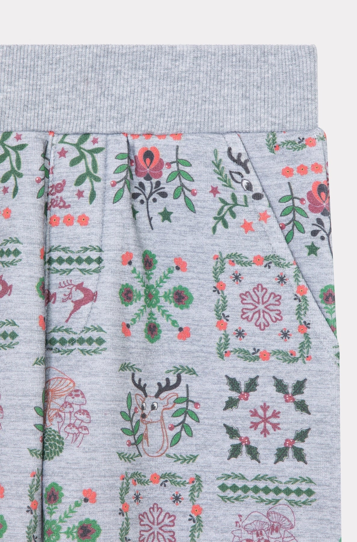 Festive printed fleece trousers - Pearl Grey