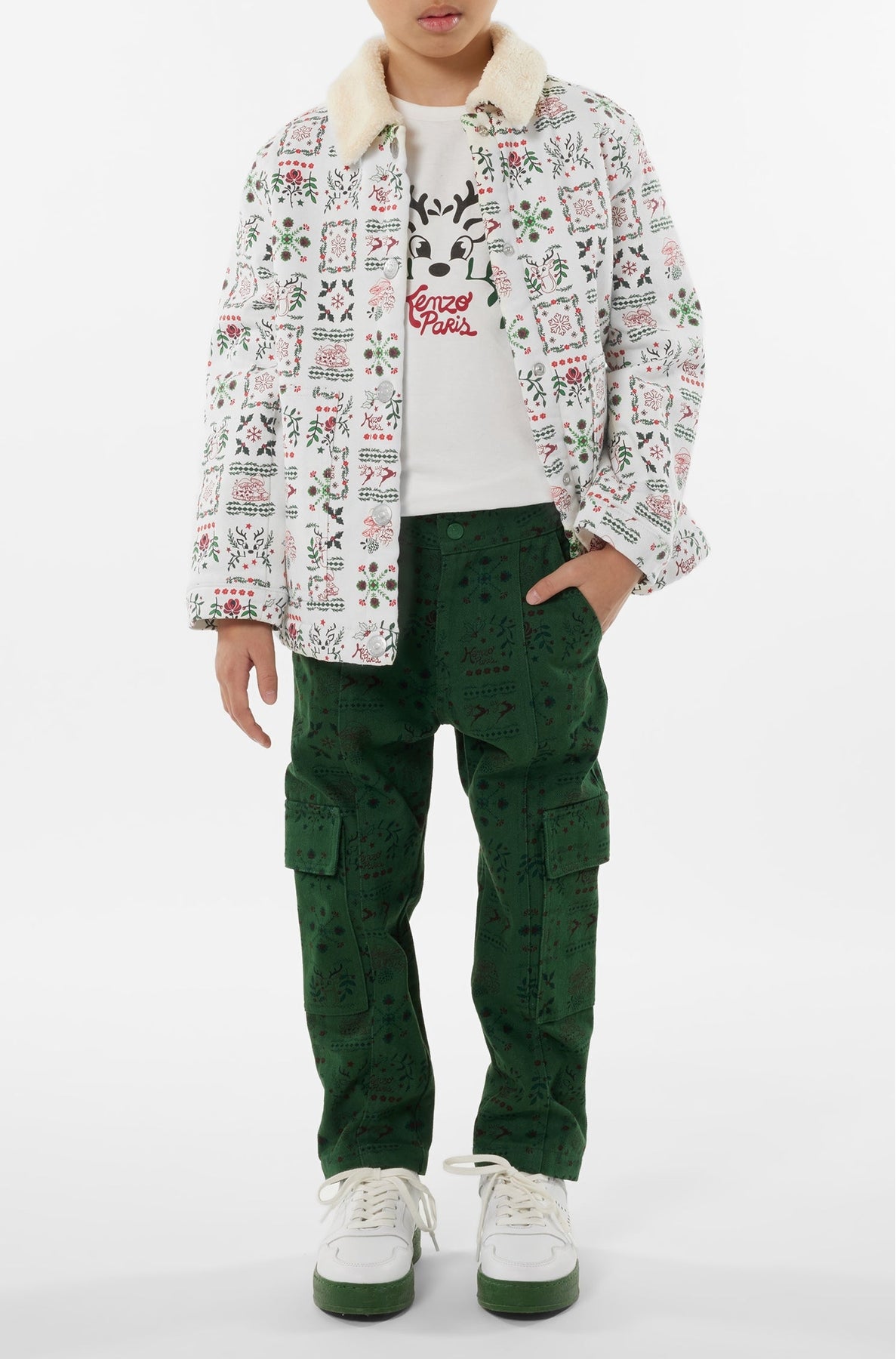 T-shirt en coton imprimé placé "Festive" - Ecru