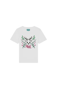 T-shirt en coton imprimé placé Festive - Écru