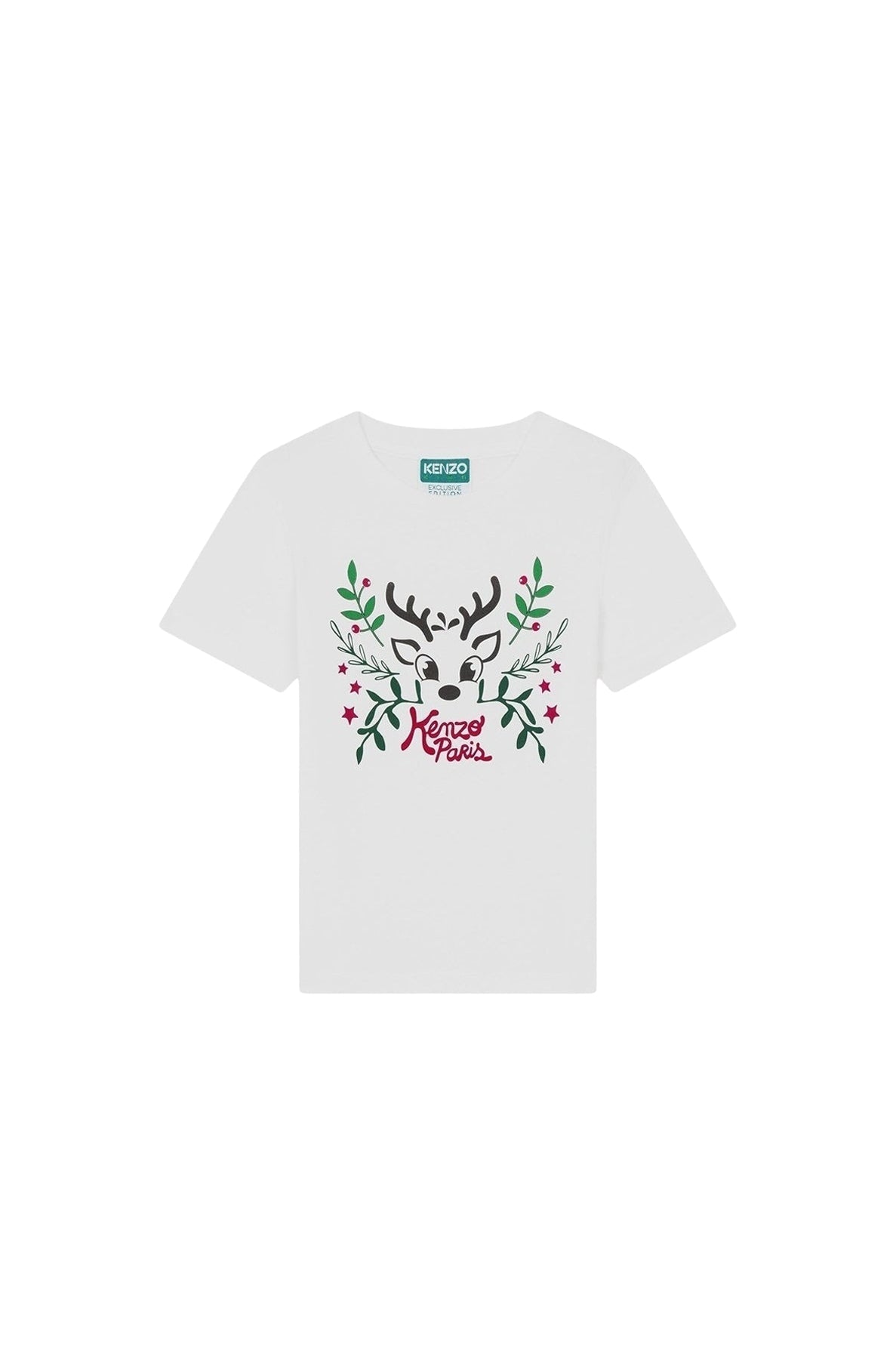 T-shirt en coton imprimé placé Festive - Écru