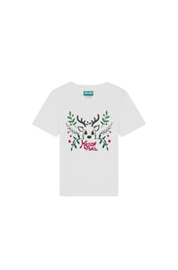 T-shirt en coton imprimé placé "Festive" - Ecru
