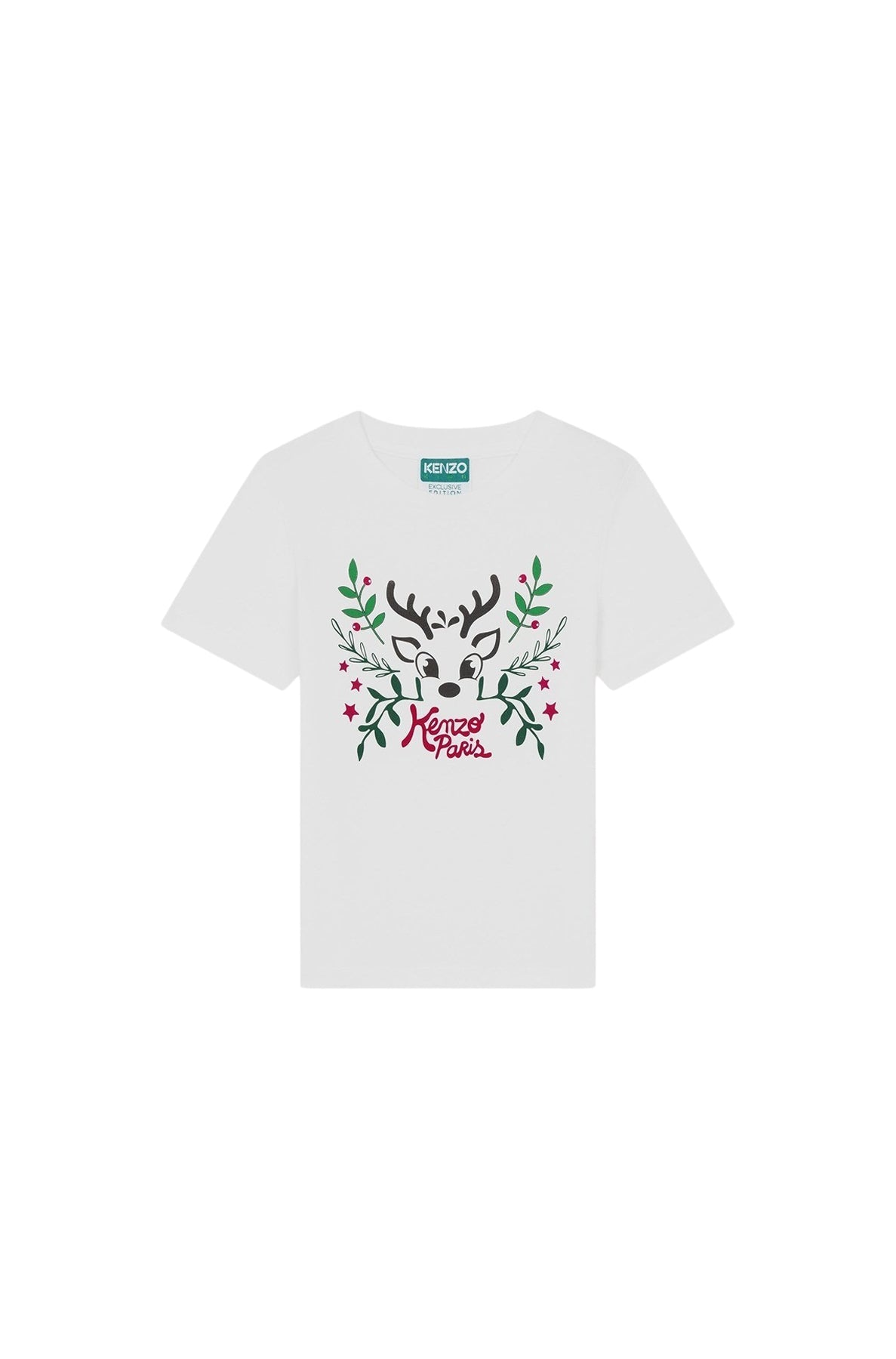 T-shirt en coton imprimé placé "Festive" - Ecru