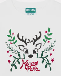T-shirt en coton imprimé placé "Festive" - Ecru