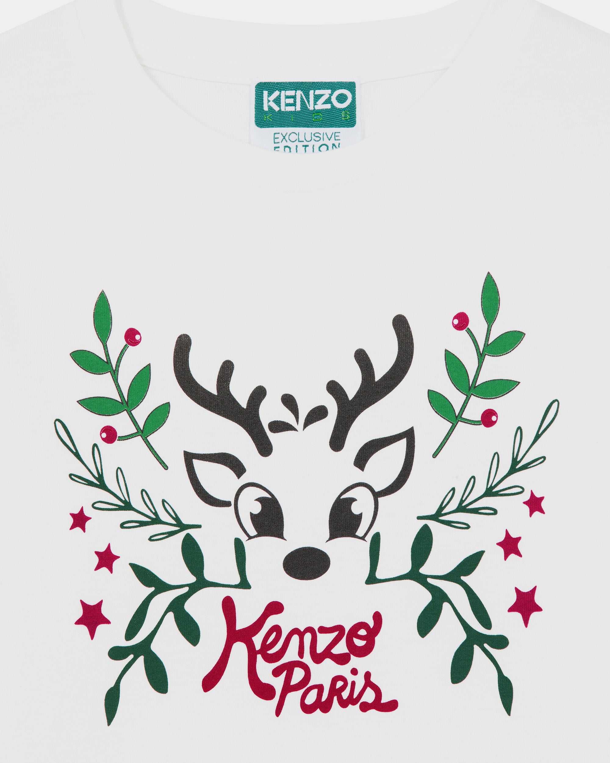 T-shirt en coton imprimé placé "Festive" - Ecru