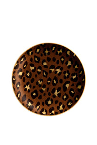 Coffret de 4 assiettes à dessert Léopard en porcelaine & or 24K - Marron & Or