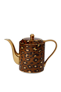 Cafetière & théière Léopard en porcelaine & or 24K - Marron & Or