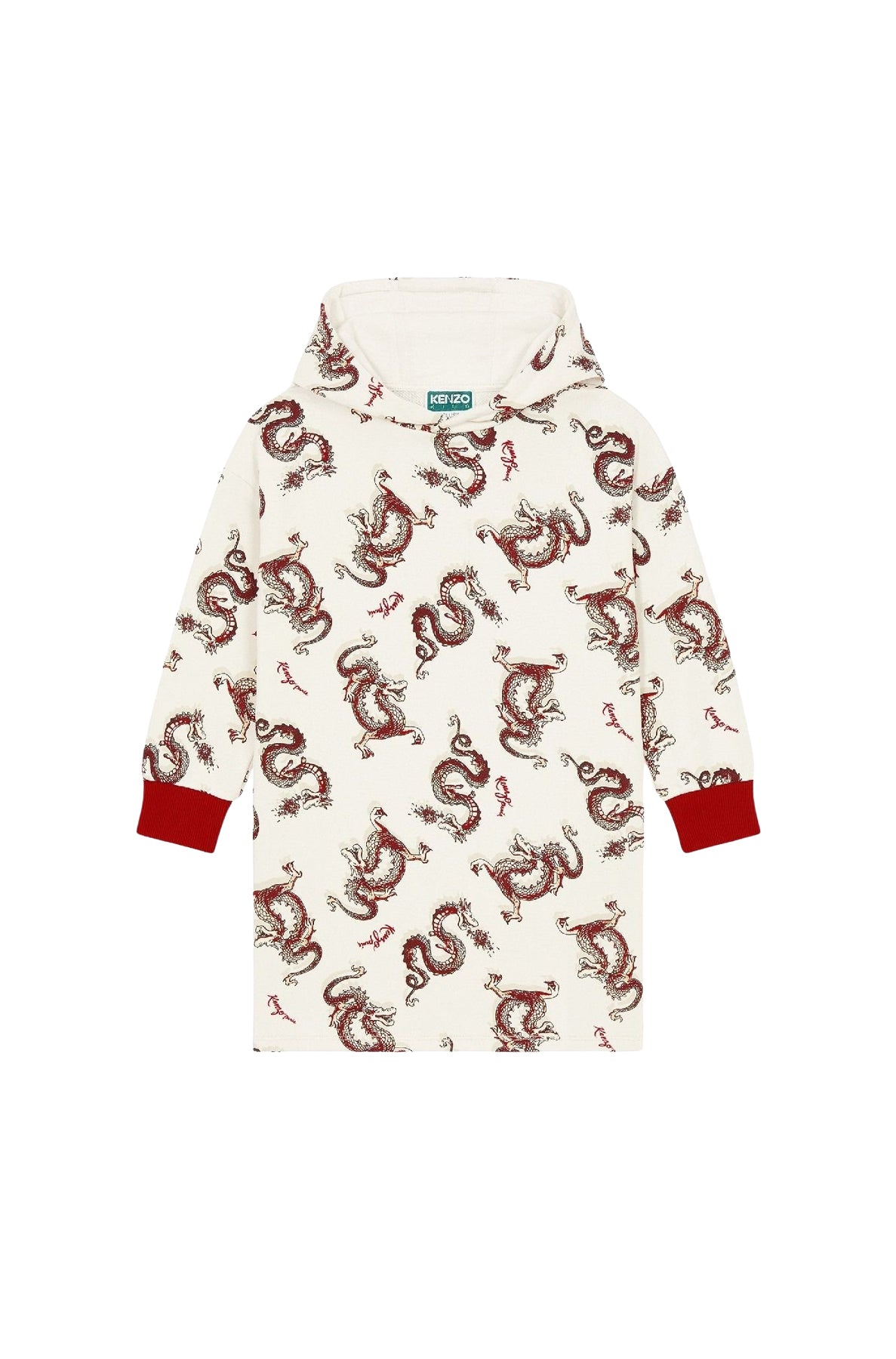 Year of the Dragon cotton hooded dress - Cream