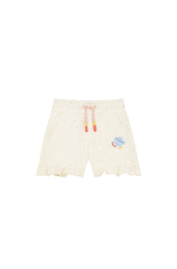 Campus casual embroidered shorts - Cream