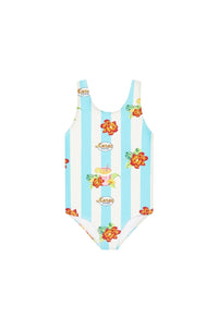 1-piece striped swimming costume - Turquoise