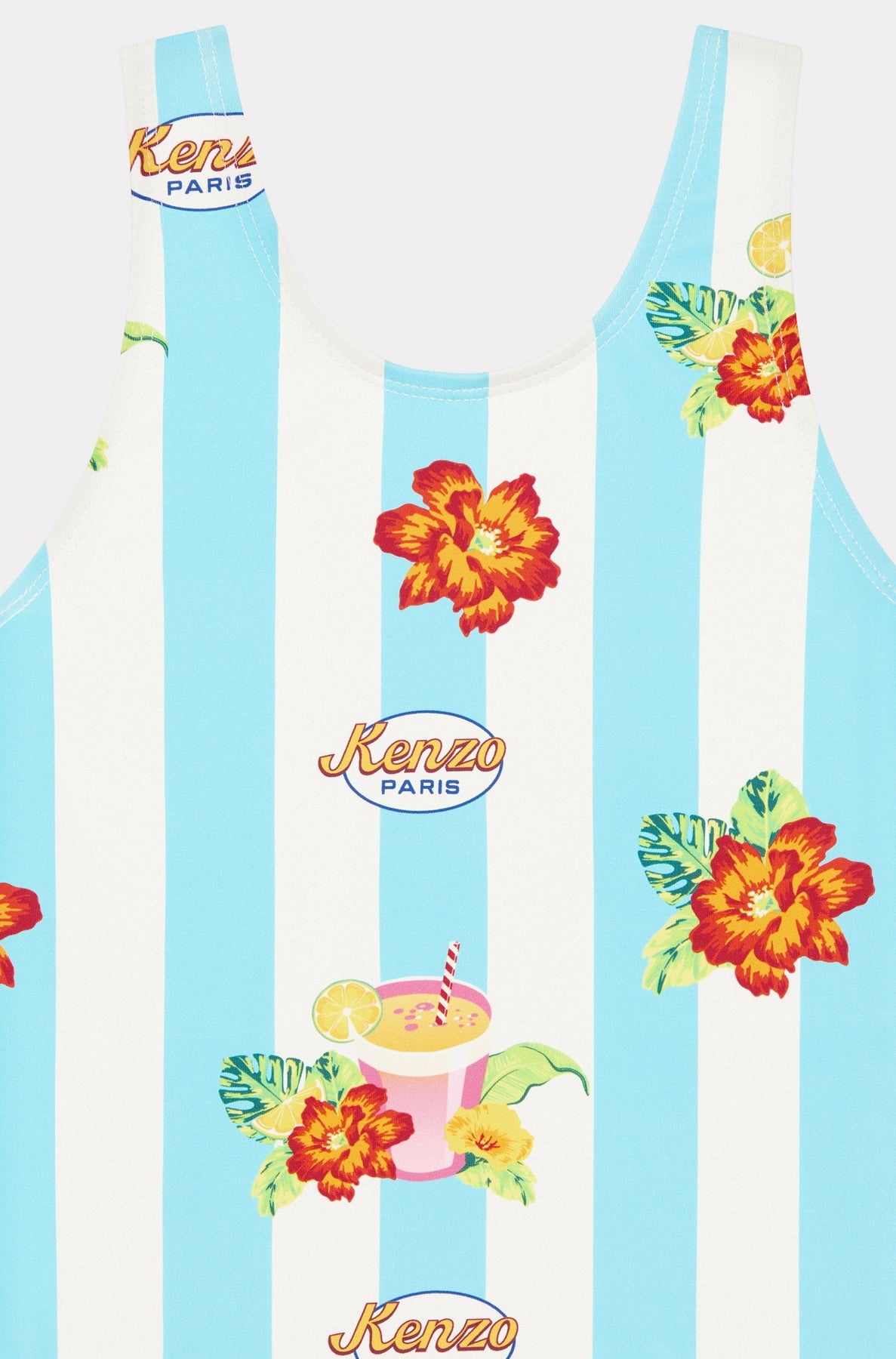 1-piece striped swimming costume - Turquoise