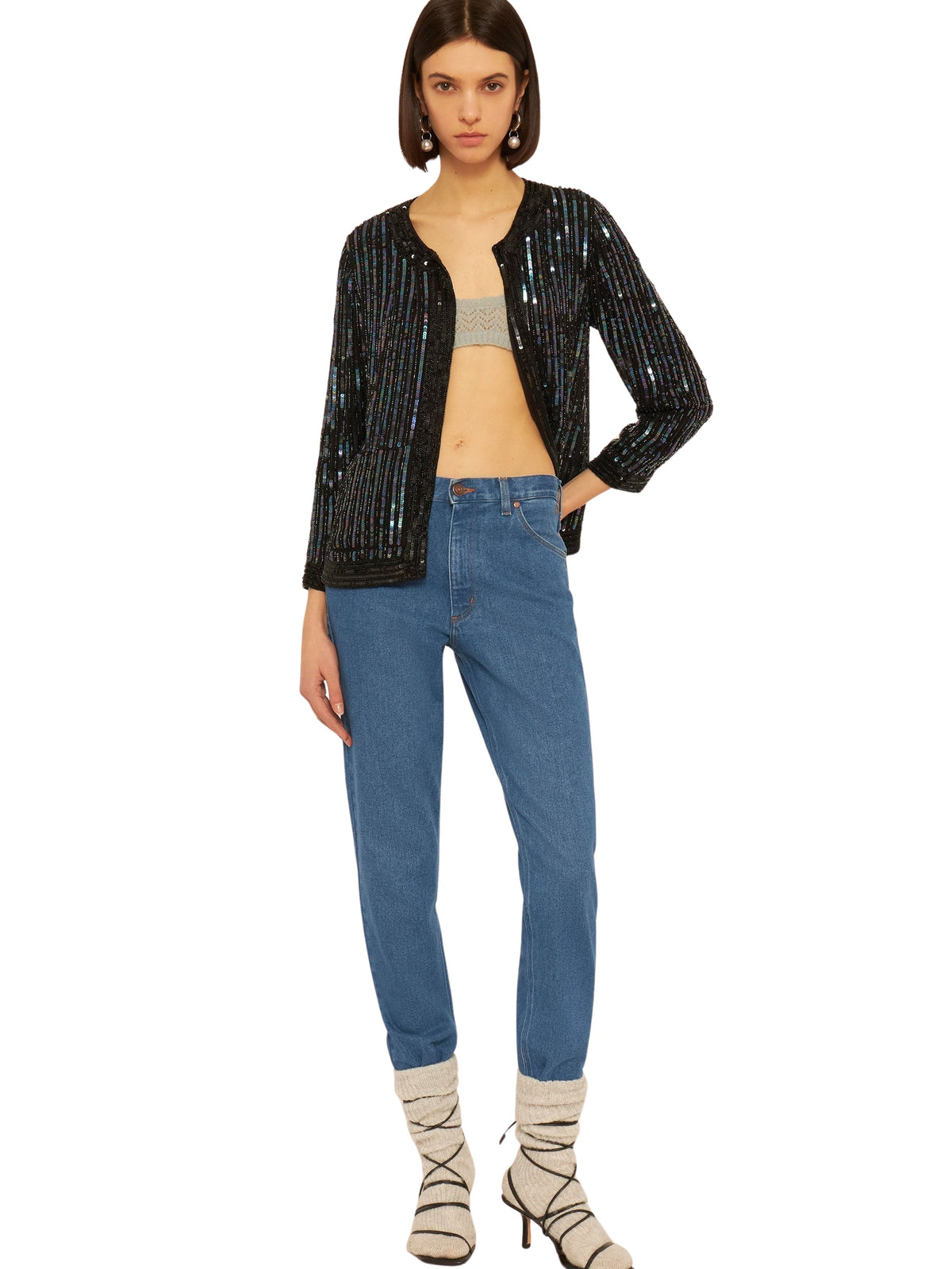 Veste brodée de sequins Leandra - Black