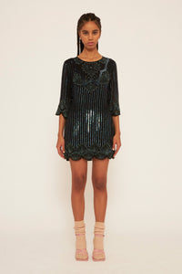 Robe courte brodée de sequins Leandra - Black