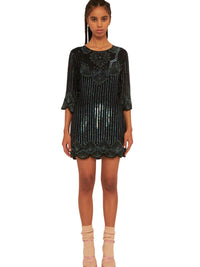 Robe courte brodée de sequins Leandra - Black