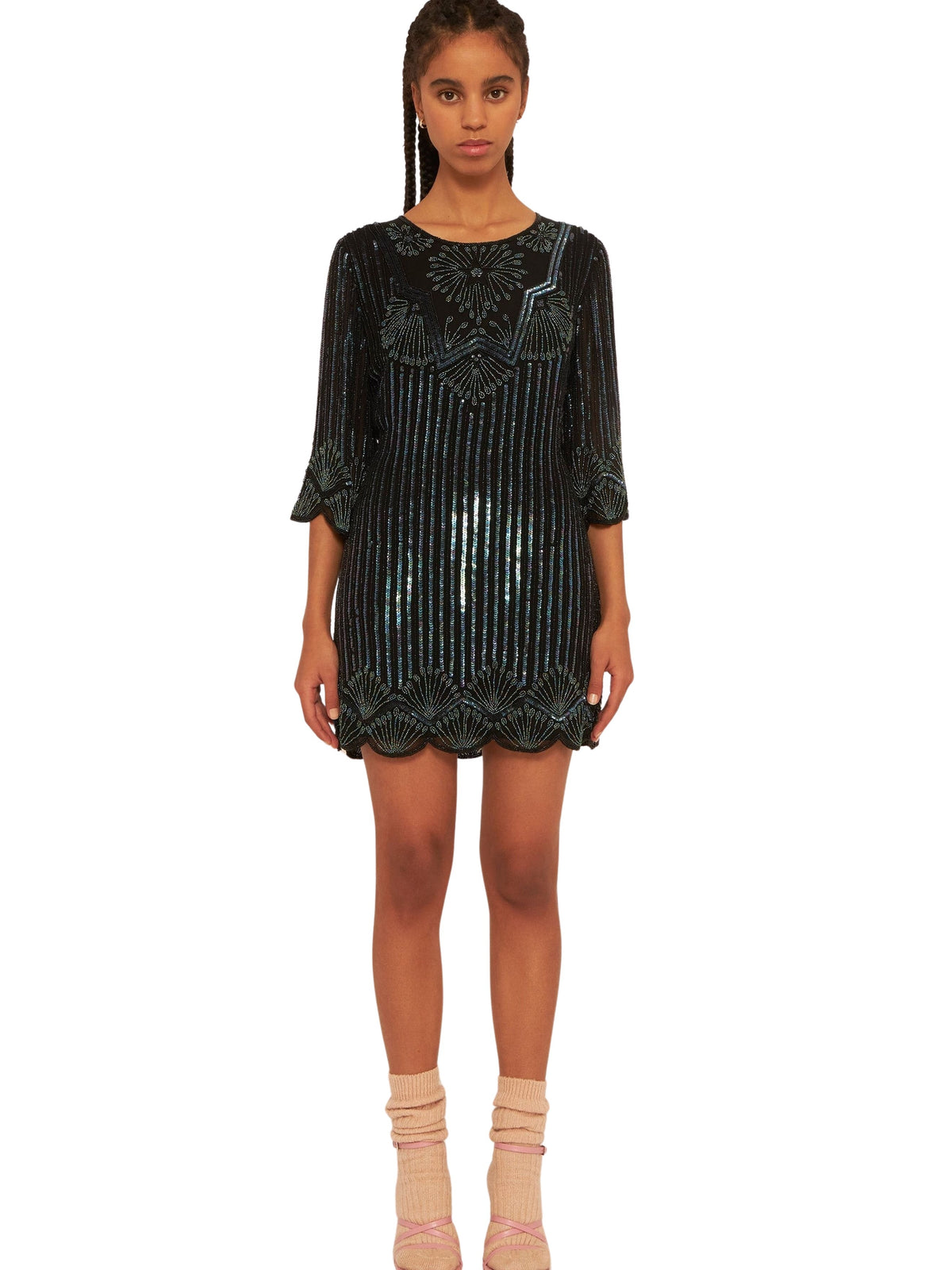 Robe courte brodée de sequins Leandra - Black
