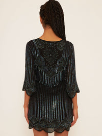Robe courte brodée de sequins Leandra - Black