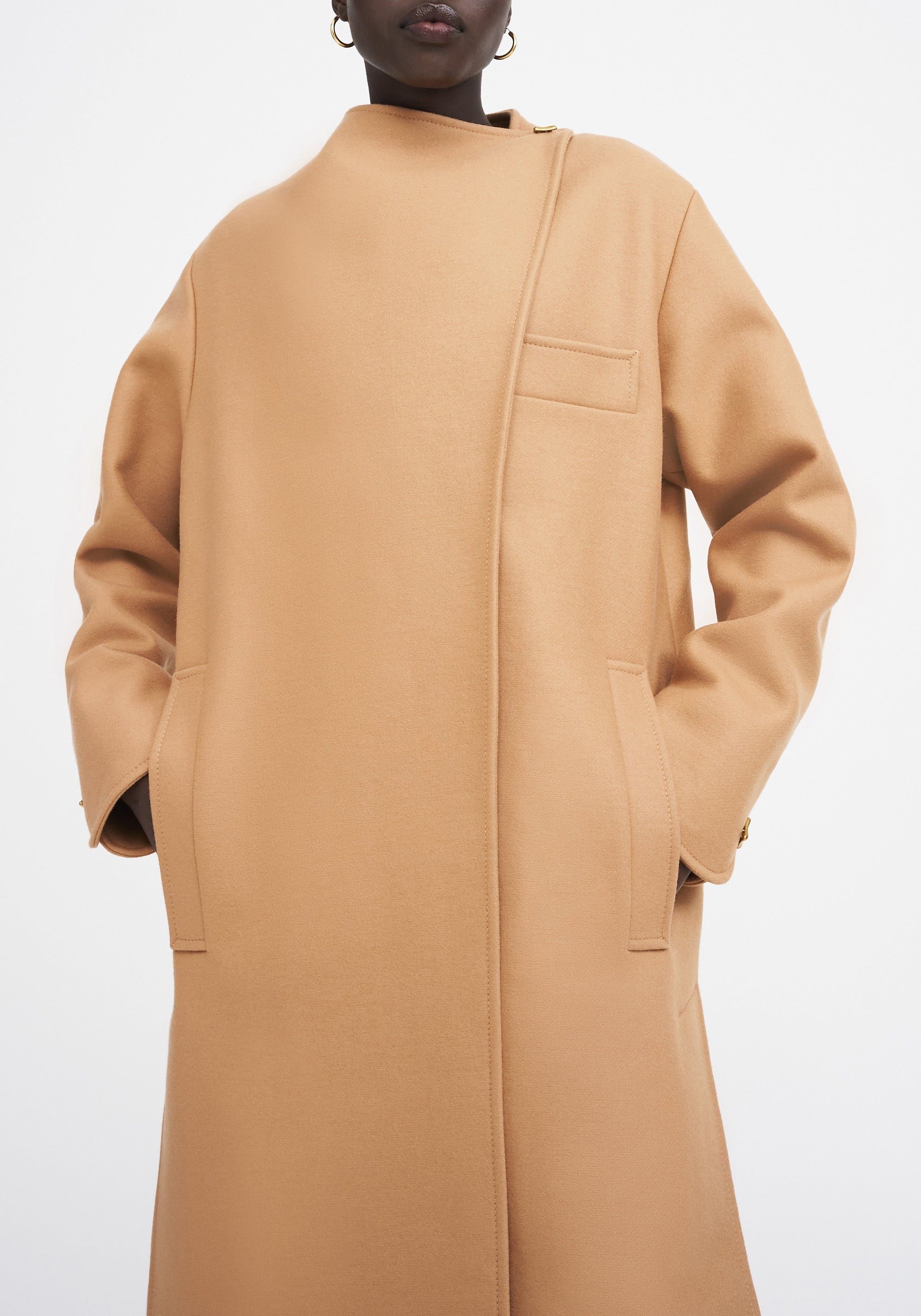 Manteau Leman asymétrique en laine - Camel