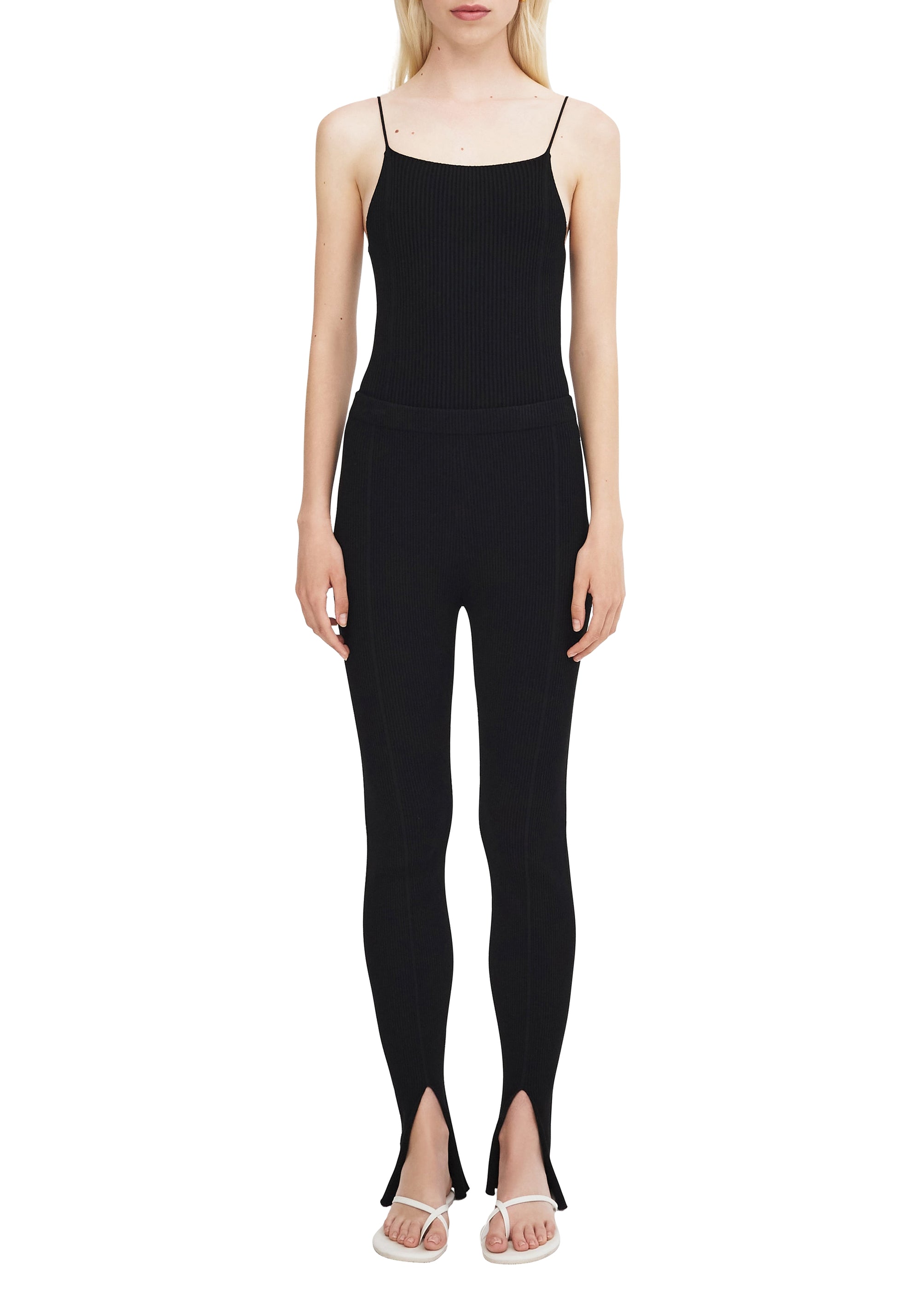 Legging Leo côtelé et fendu - Black