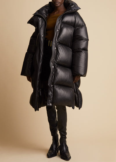 Leo puffer coat in leather - Black