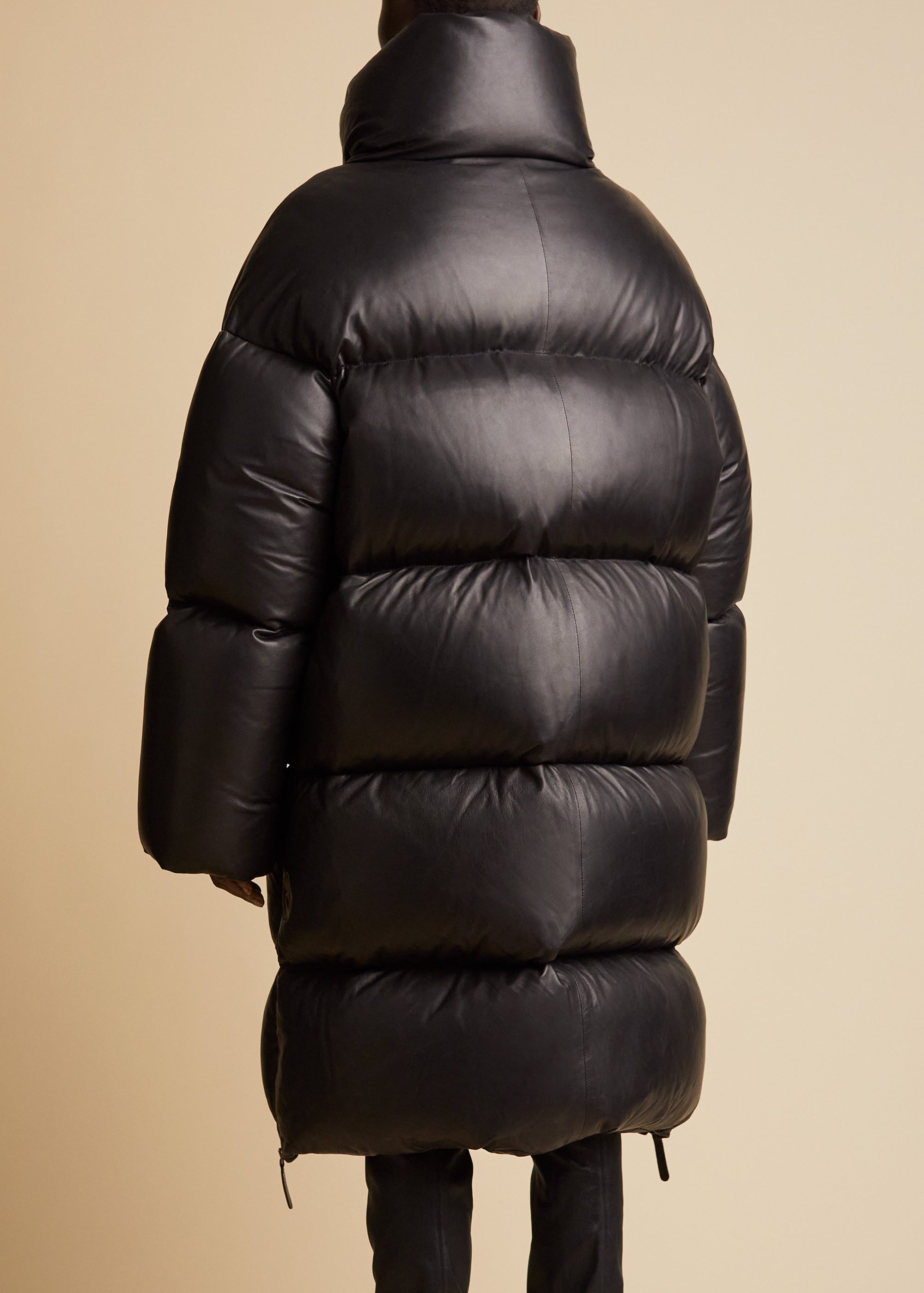 Leo puffer coat in leather - Black