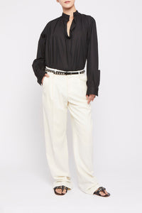 Pantalon Less coupe droite en laine - Ecru
