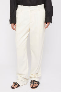 Pantalon Less coupe droite en laine - Ecru
