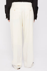 Pantalon Less coupe droite en laine - Ecru