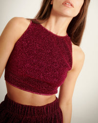 Top court sans manches à paillettes - Dark Fucsia