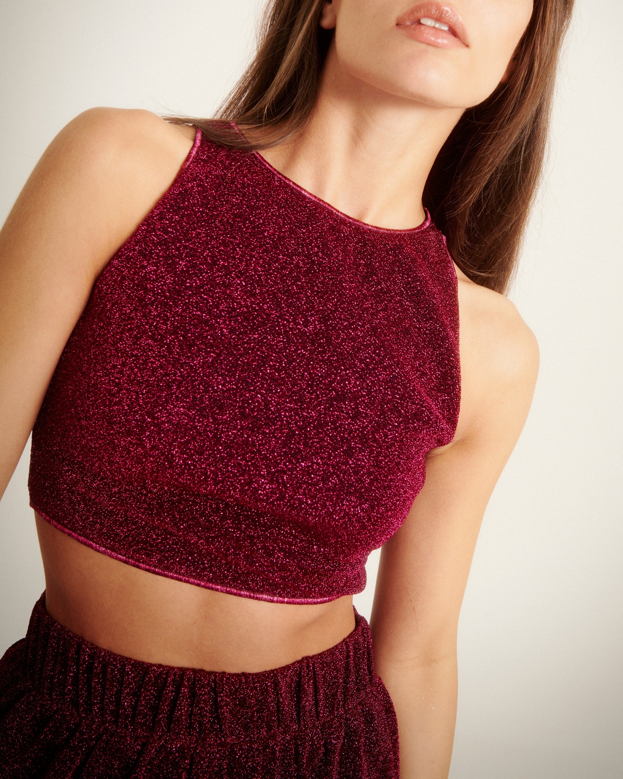 Top court sans manches à paillettes - Dark Fucsia