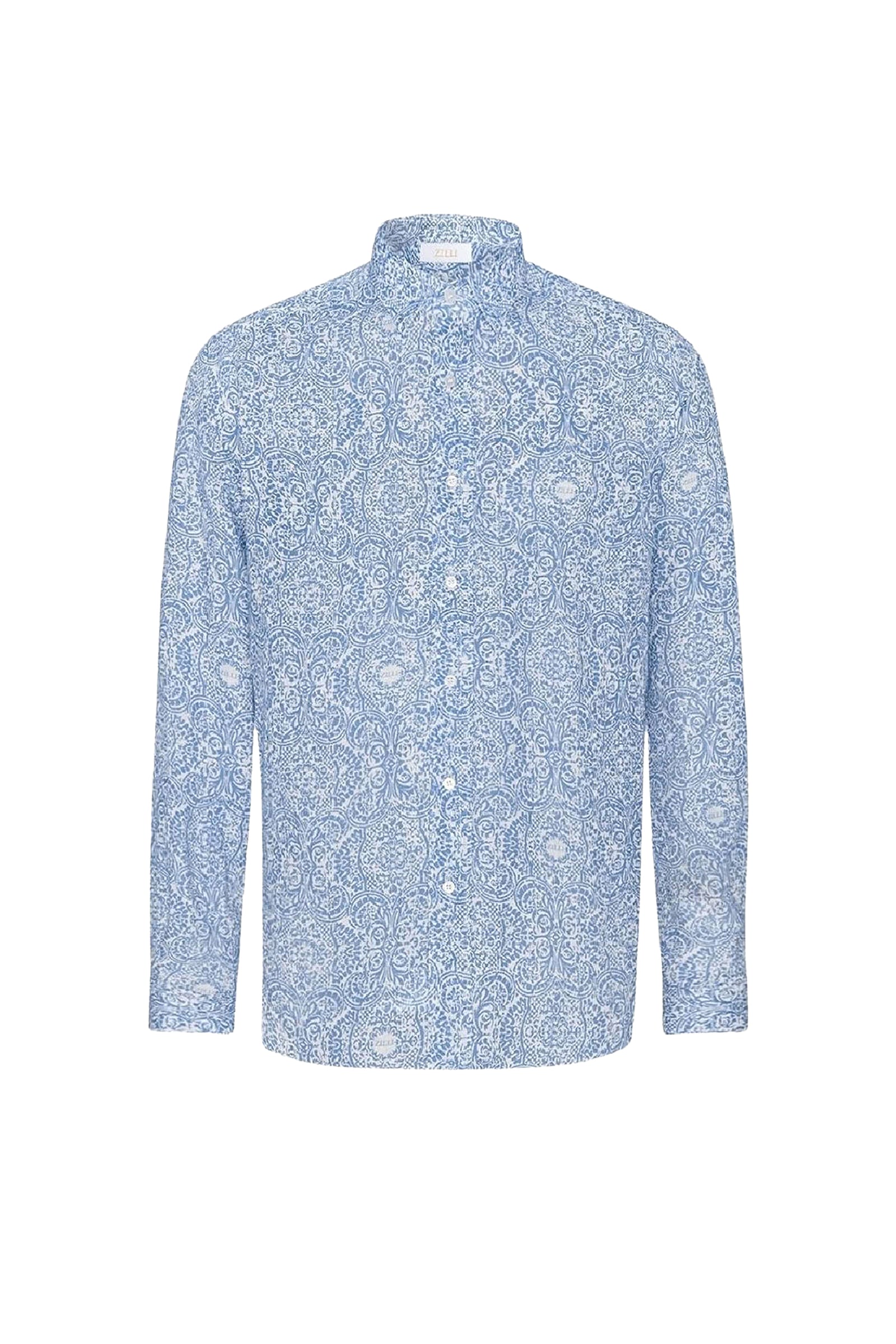 Chemise à motif cachemire en lin - Bleu & Blanc