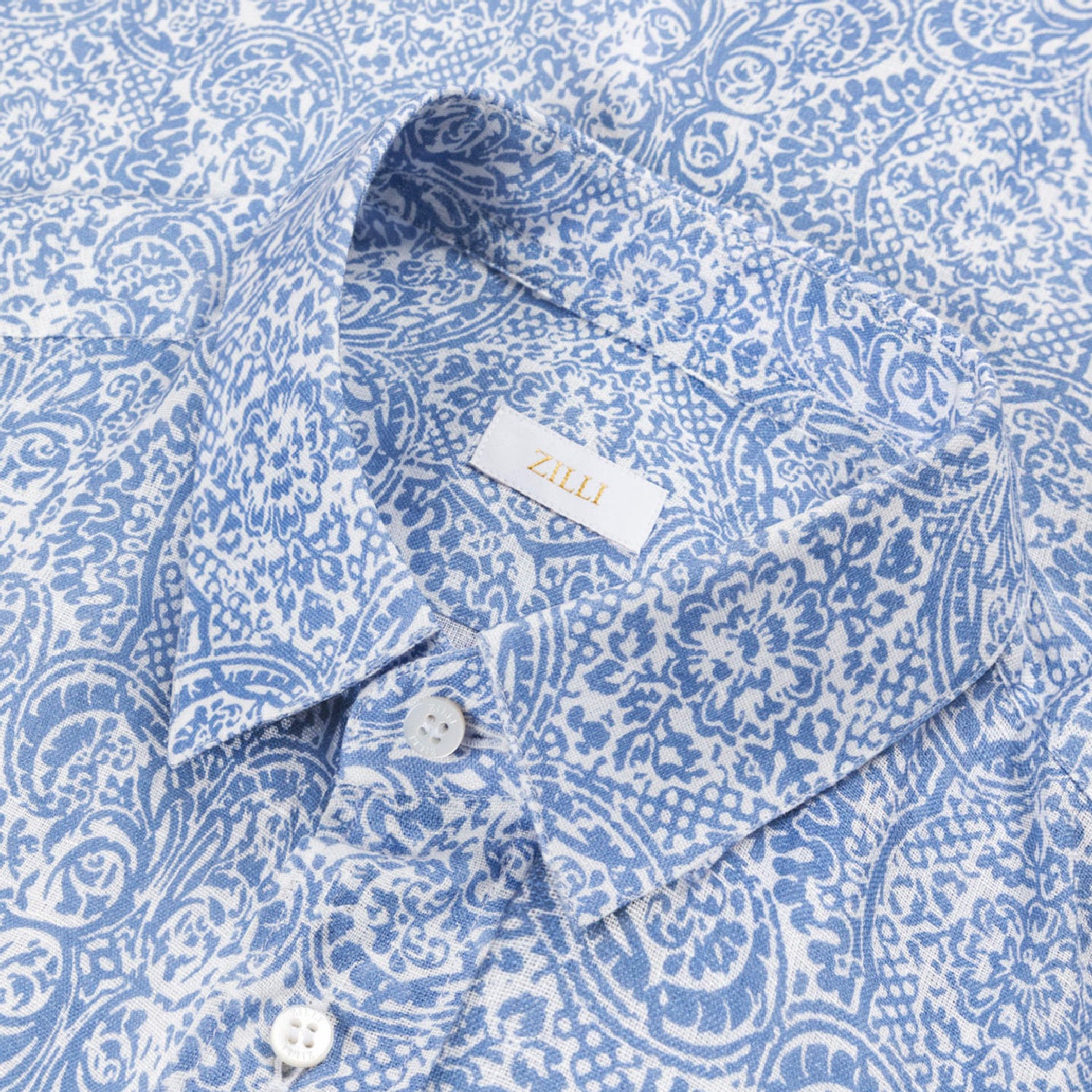 Chemise à motif cachemire en lin - Bleu & Blanc