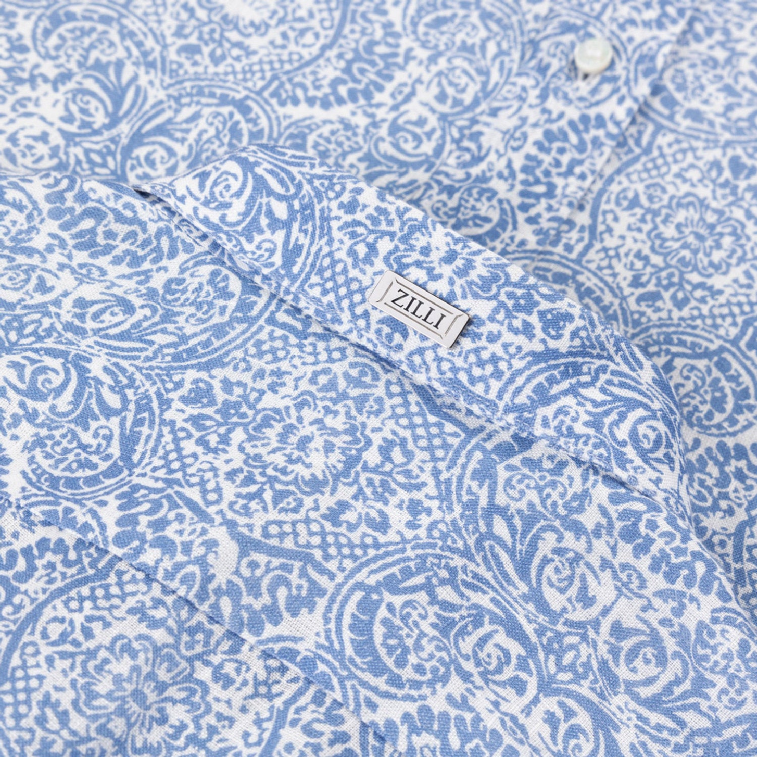 Chemise à motif cachemire en lin - Bleu & Blanc