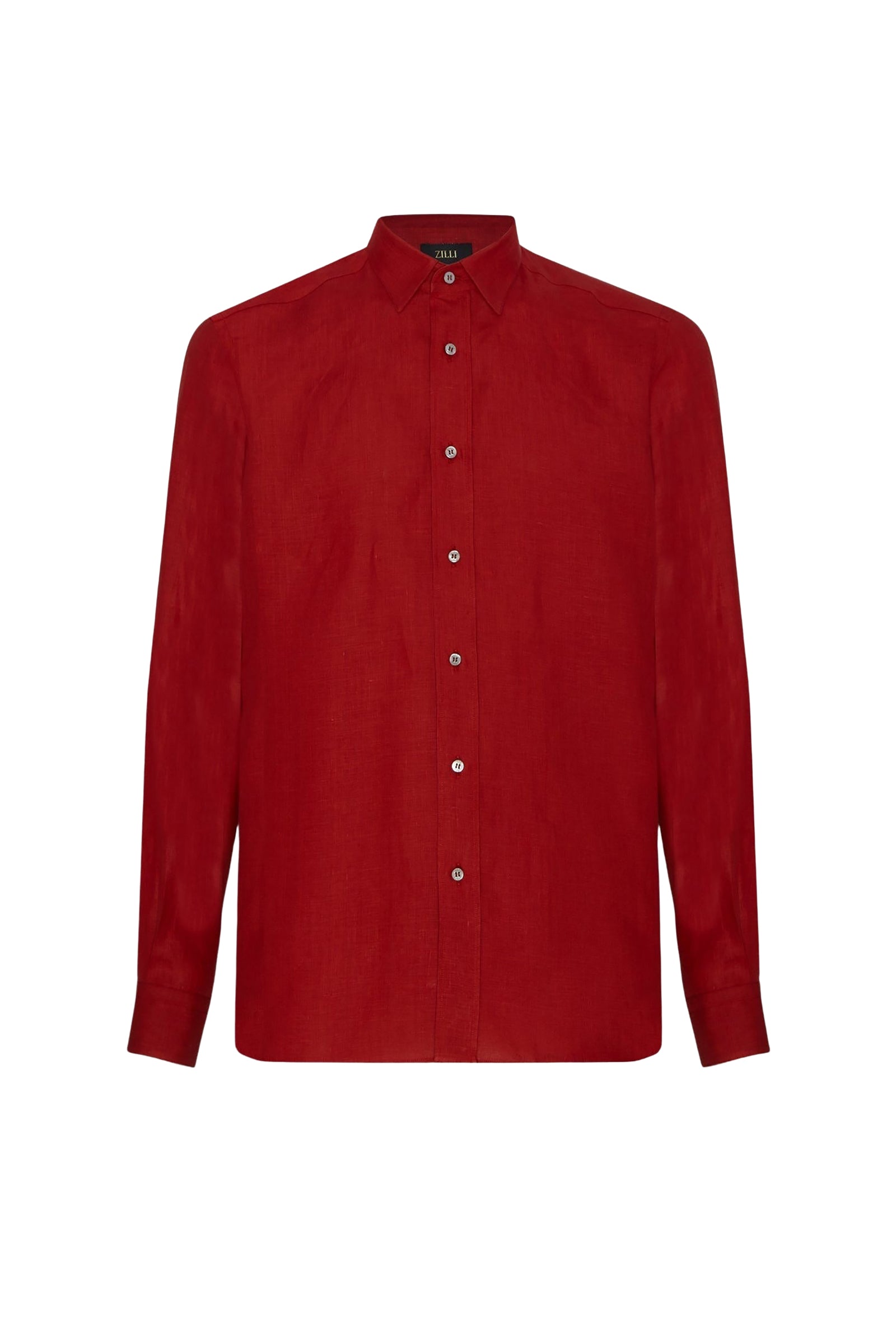 Long-sleeved textured linen shirt - Red