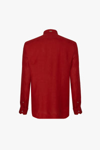Long-sleeved textured linen shirt - Red