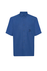 Chemise à broderie ton sur ton en cachemire - Bleu