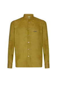 Chemise à broderie poitrine en lin - Vert kaki