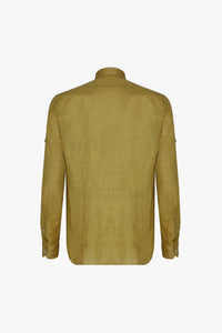 Chemise à broderie poitrine en lin - Vert kaki