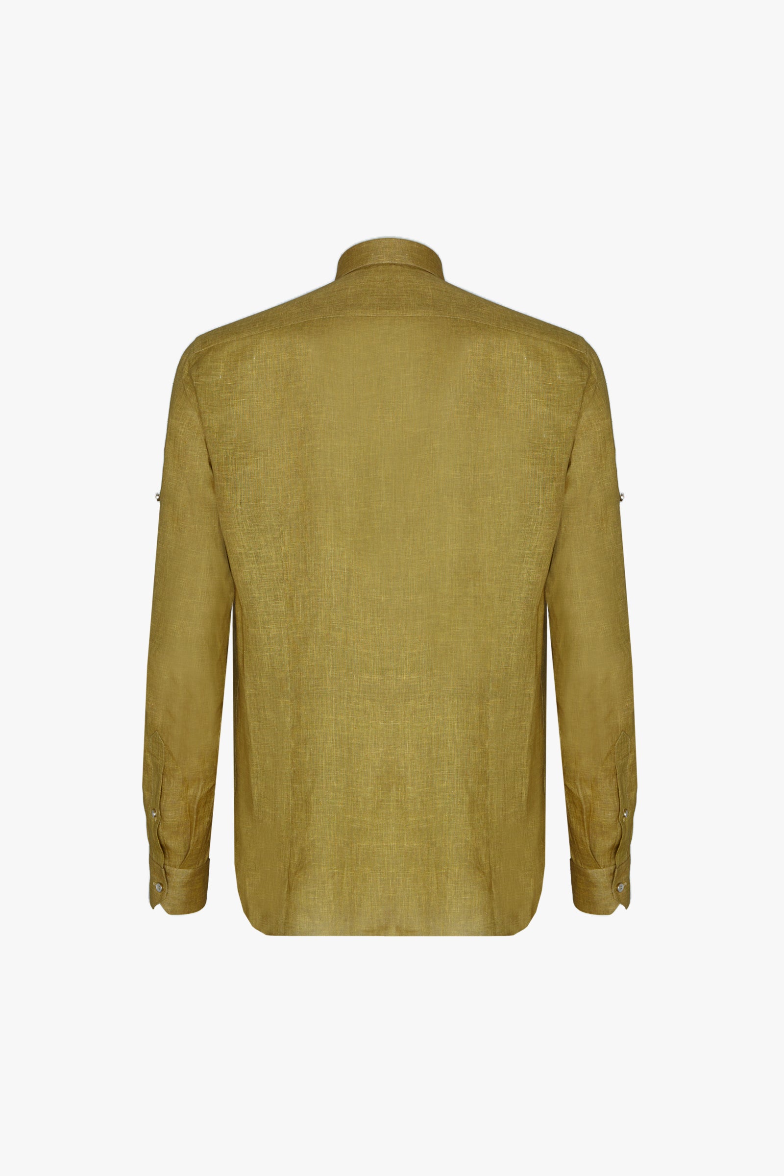 Chemise à broderie poitrine en lin - Vert kaki