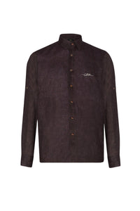 Chemise à broderie en lin - Marron